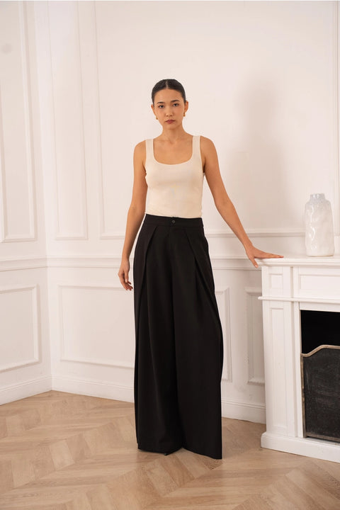 Nikki Wide-Leg High-Waist Trousers with Front Pleats