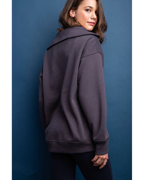 French Terry Ribbed Contrast Quarter Zip Up