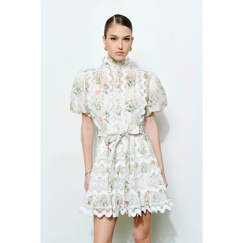 Romantic Floral Lace Mock Neck Mini Dress
