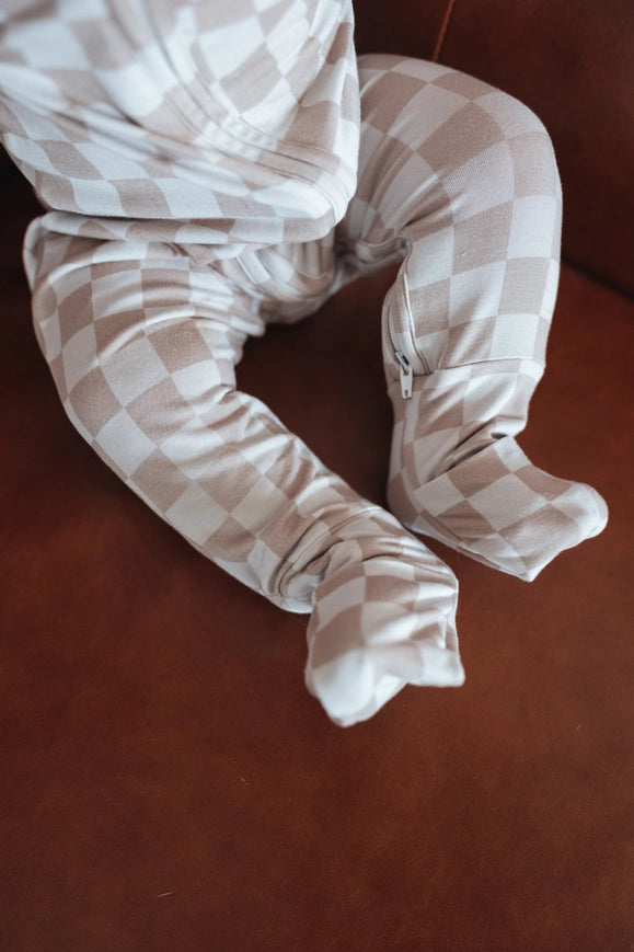 Tan Checkered Zip Romper-Rompers-LoveLee-Newborn-Urbanheer