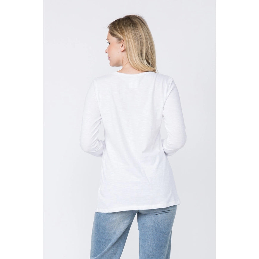 Western Style Long Sleeve Top with Eyelet Trim Off White-Top-Vocal-S-Urbanheer