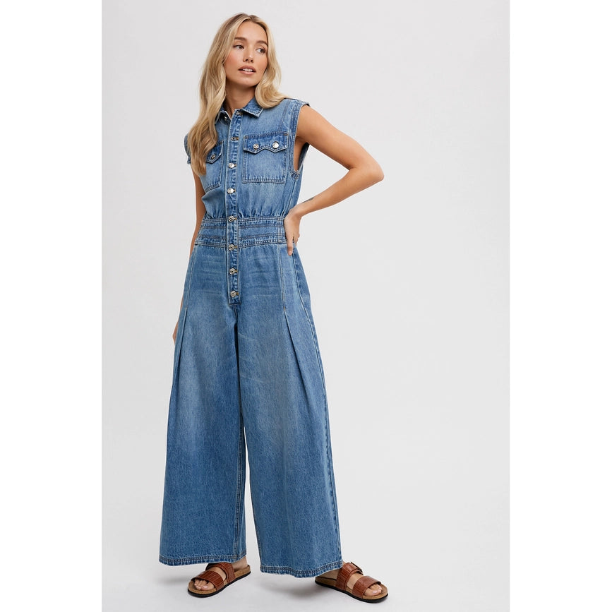 Denim Jumpsuit Lt Wash-Jumpsuits & Rompers-Faith Apparel-S-Urbanheer