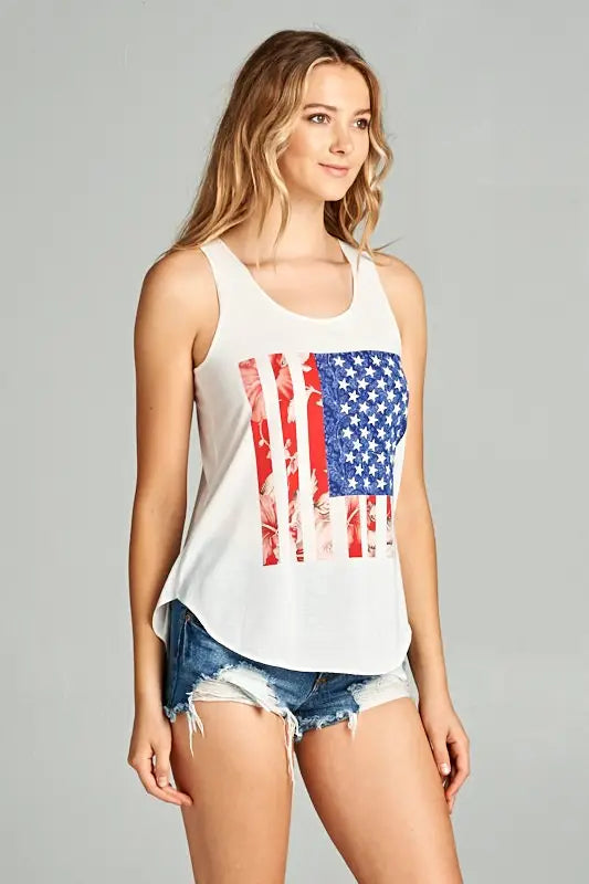 American Flag Print Graphic Tanktop-Clothing - Women-LA Soul-S-Urbanheer