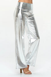 Made in USA Metallic Wide Leg Pants with Thick Waistband SILVER-Pants-Renee C.-SILVER-S-Urbanheer