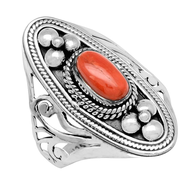 Red Coral Solid 925 Sterling Silver Bold Ring Jewelry-Ring-Tiramisu-7-Urbanheer
