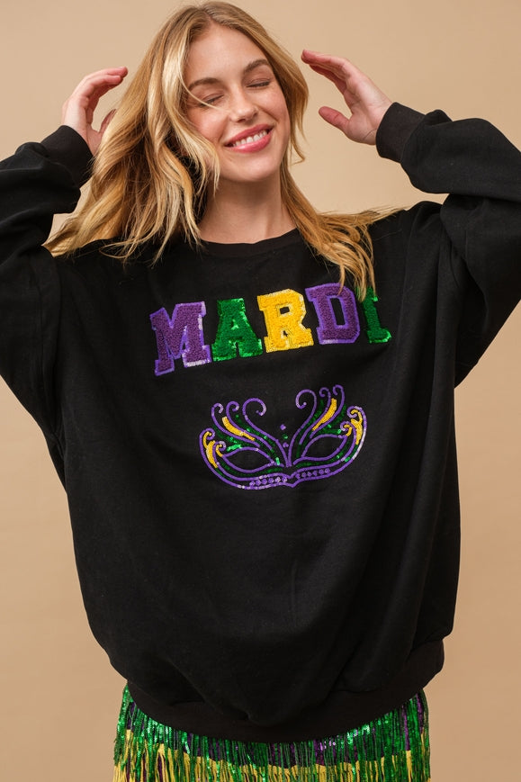 Mardi Gras Sequin Patch Pullover Sweatshirt-Dresses-Blue B-S-Urbanheer