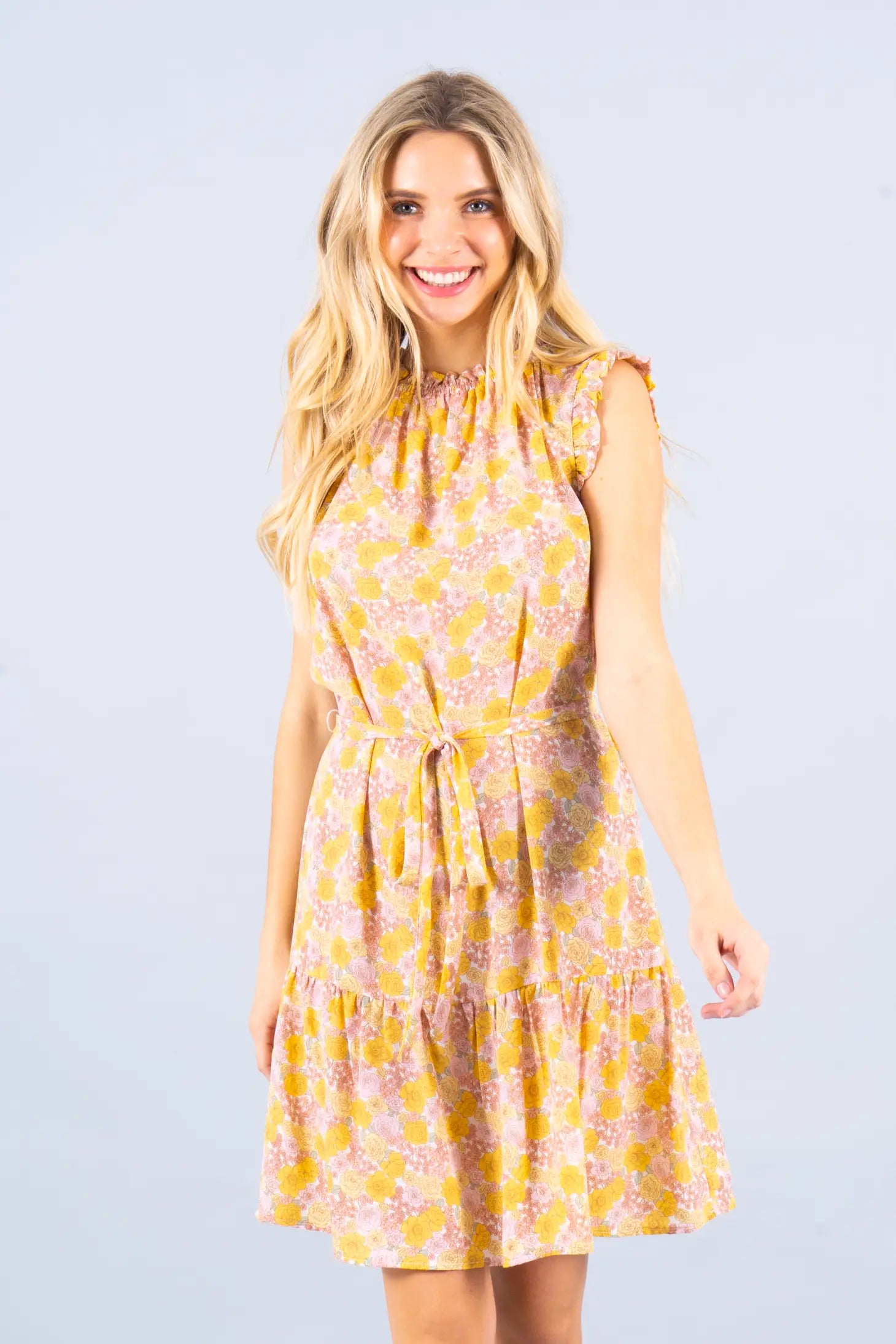 Floral Print Sleeveless Dress With Tie-Renee C.-S-Urbanheer
