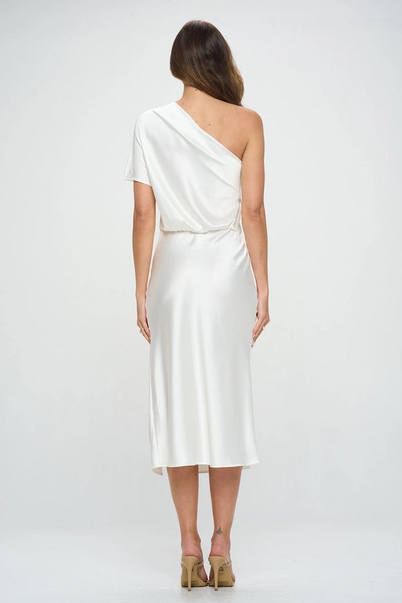 Stretch Satin One Shoulder Dress Ivory-Dresses-Renee C.-Small-IVORY-Urbanheer