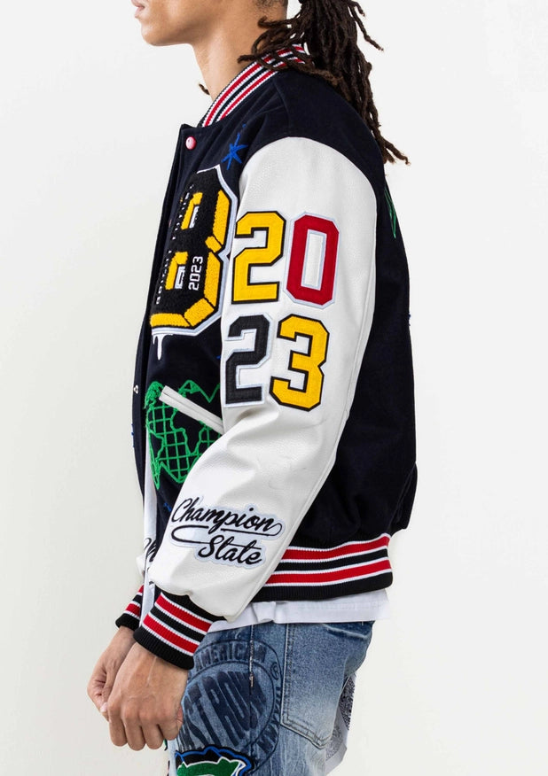 Bright Future Varsity Jacket-Jacket-First Row-NAVY-XS-Urbanheer