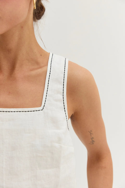 Devin Contrast Stitch Cropped Top & Pants Linen Set
