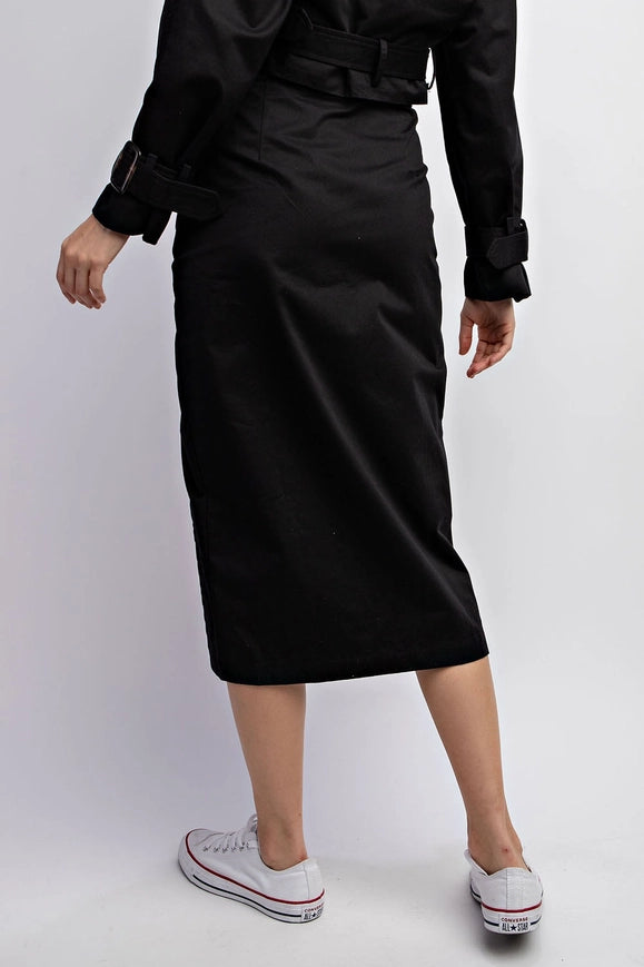 Woven Midi Skirt with Button Detail Black-SKIRT-EDIT by NINE-S-Urbanheer