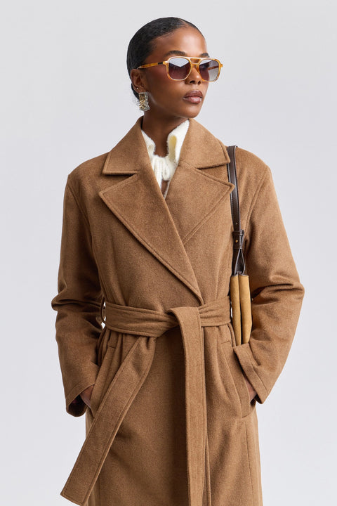 Faux Wool Belted Maxi Coat