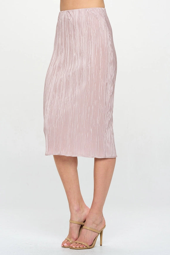 Made in USA Solid Plisse Midi Skirt with Elastic Waistband-Skirt-Renee C.-BEIGE-S-Urbanheer