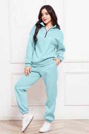 Half Zip Long Sleeve Sweatshirt and Pants Set Pastel Blue-Sets-Blak Wardrob-S-Urbanheer