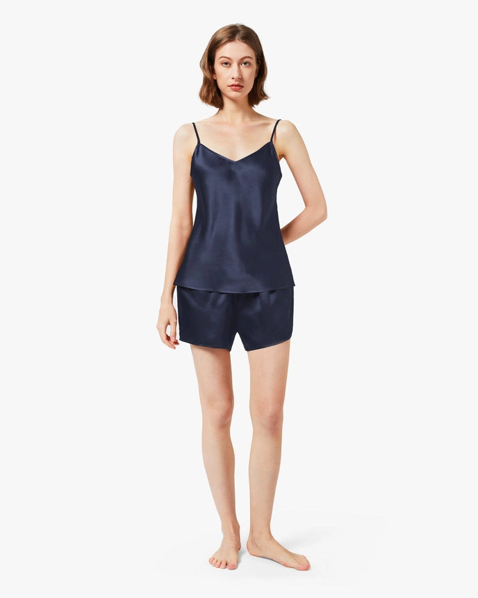 Sweet Silk Camisole Set Navy Blue-Sets-MommeSilk-XS-Urbanheer