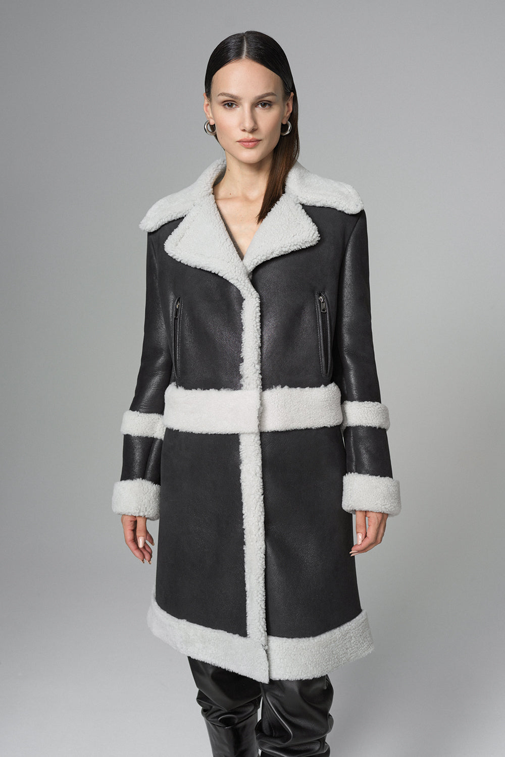 2in1 Black Shearling Fur Overcoat-Fur Coats-Buy Me Fur Ltd-Black-XS-Genuine Lamb Fur-Urbanheer