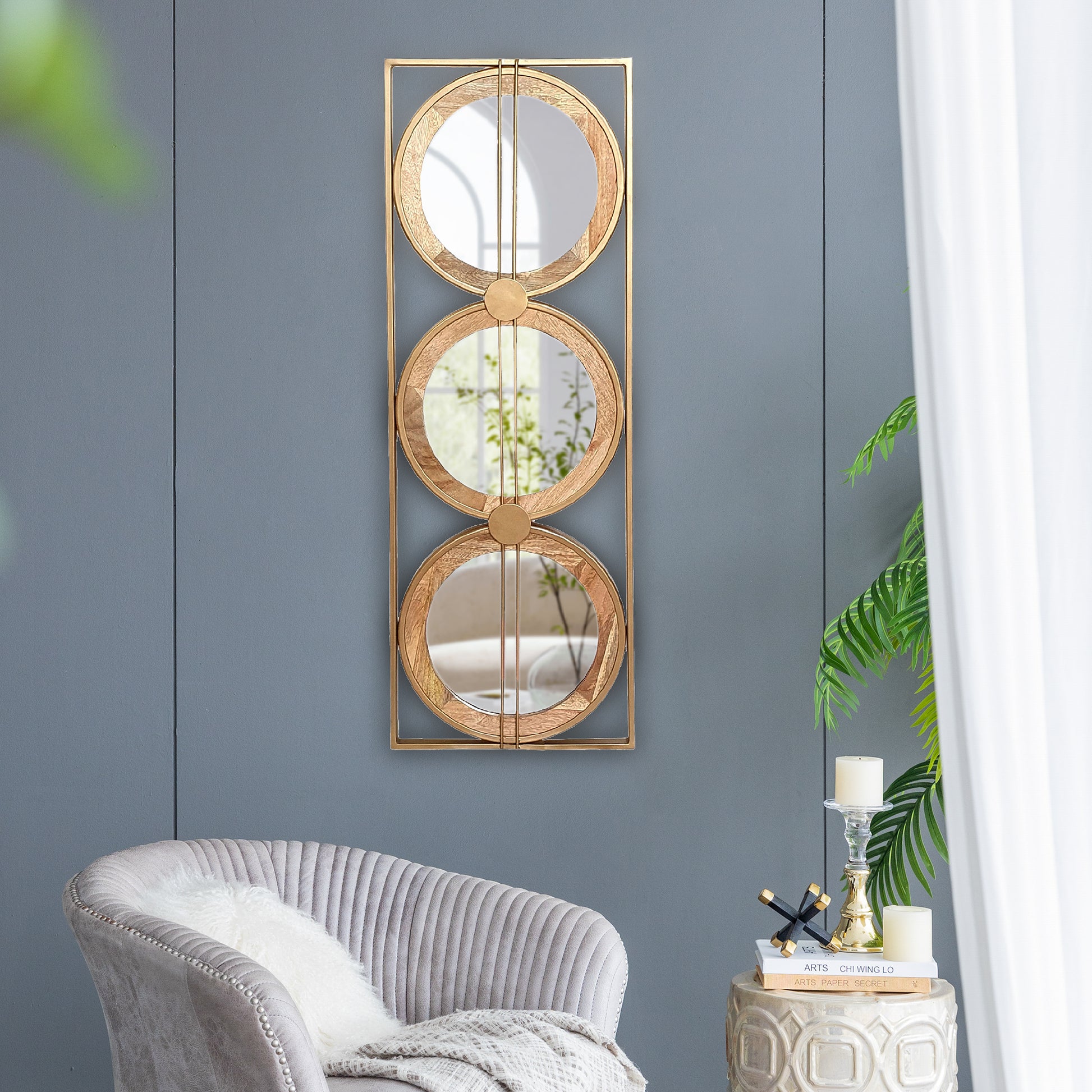 3 Mirror Piece Wall Mirror in Gold Rectangular Frame, Home Wall Decor for Bedroom Living Room,-UH Decor-Default-Urbanheer