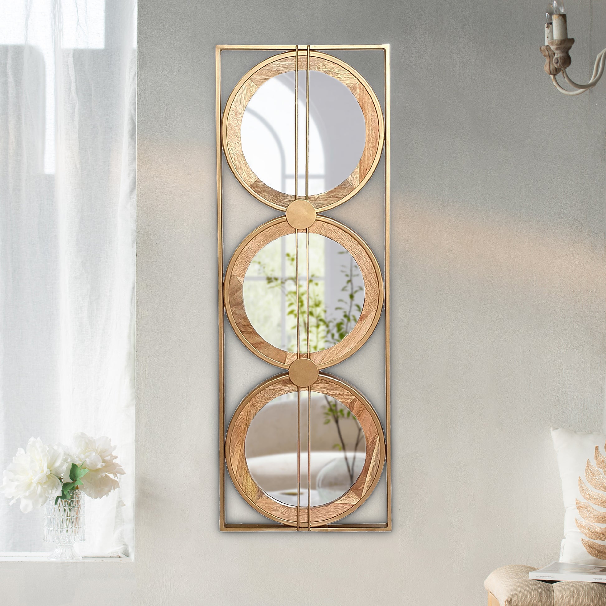 3 Mirror Piece Wall Mirror in Gold Rectangular Frame, Home Wall Decor for Bedroom Living Room,-UH Decor-Default-Urbanheer