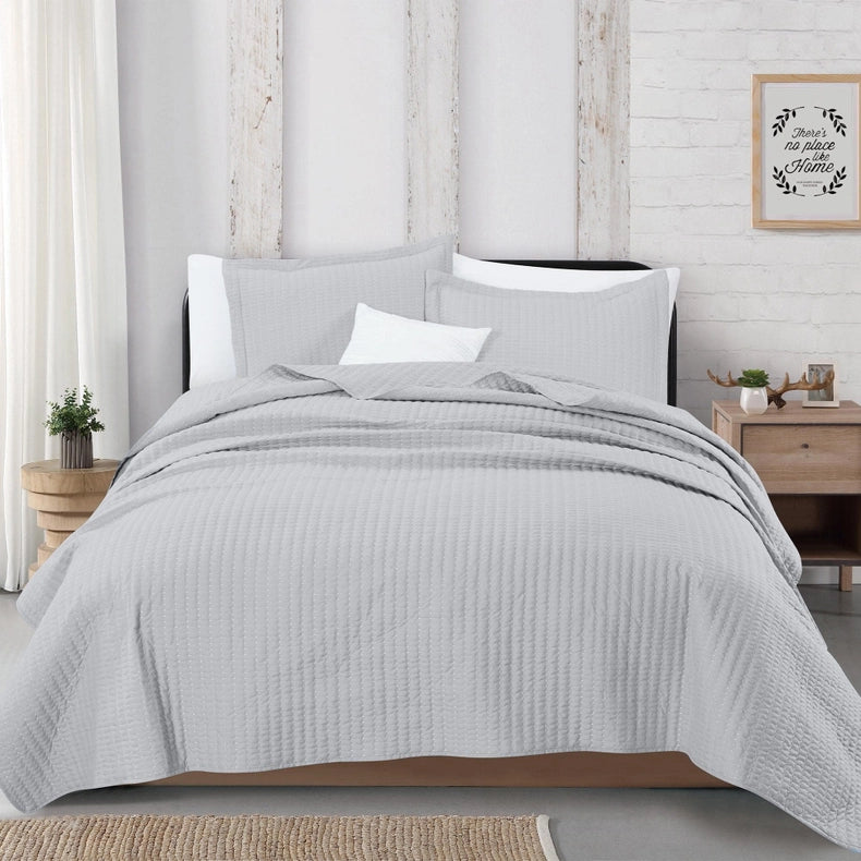 3-Piece Solid Quilt - Alicia Collection Light Gray-Set-BH Collective-Full / Queen-Light Gray-Urbanheer