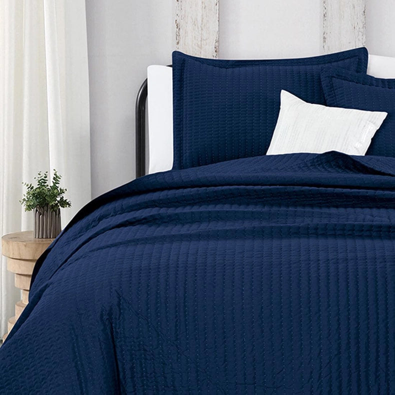 3-Piece Solid Quilt - Alicia Collection Navy-Set-BH Collective-Full / Queen-Navy-Urbanheer