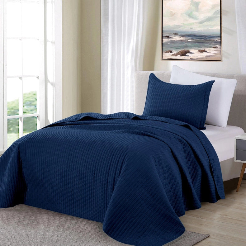 3-Piece Solid Quilt - Alicia Collection Navy-Set-BH Collective-Full / Queen-Navy-Urbanheer