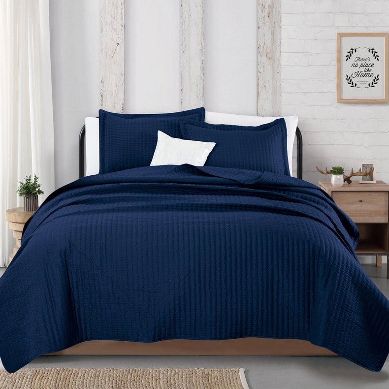 3-Piece Solid Quilt - Alicia Collection Navy-Set-BH Collective-Full / Queen-Navy-Urbanheer