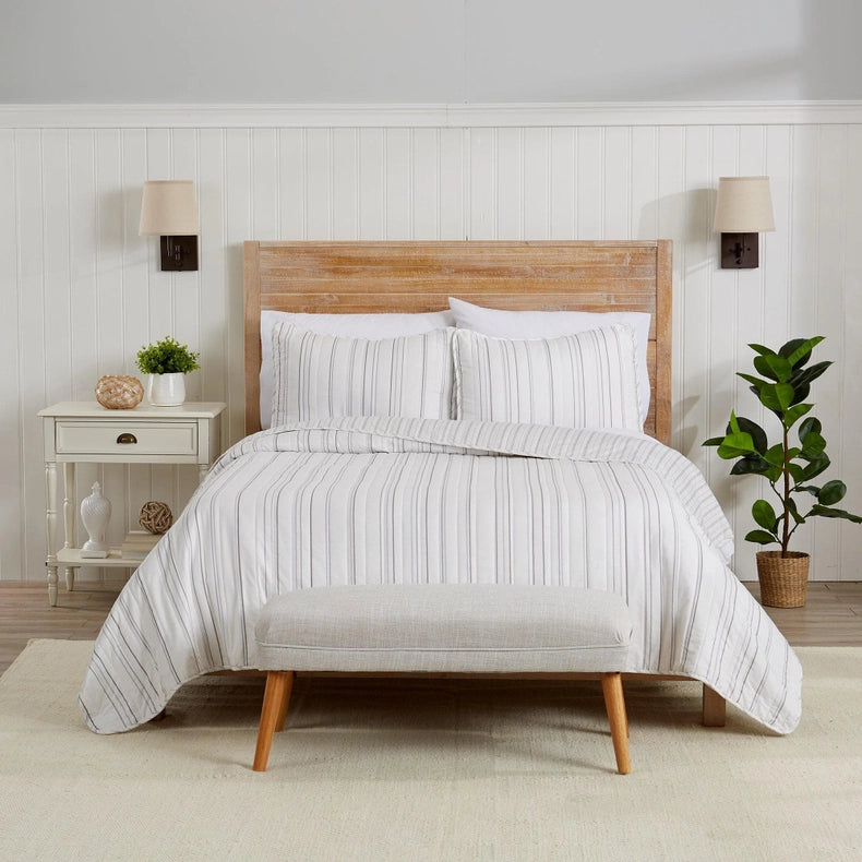 3-Piece Stripe Quilt | Katelyn Collection By Great Bay Home-Set-BH Collective-Full / Queen-Grey-Urbanheer