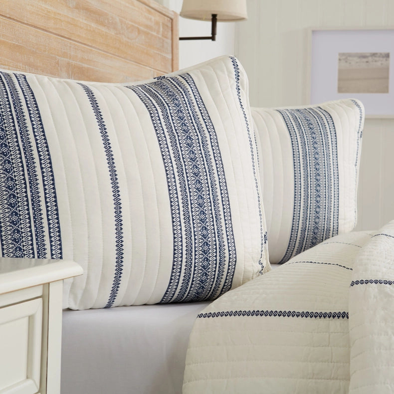 3-Piece Stripe Quilt - Wesley Collection Navy-Set-BH Collective-Full / Queen-Wesley - White/Green-Urbanheer