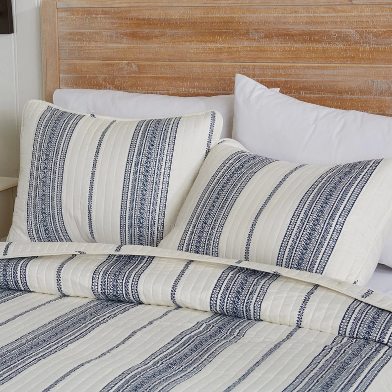 3-Piece Stripe Quilt - Wesley Collection Navy-Set-BH Collective-Full / Queen-Wesley - White/Green-Urbanheer
