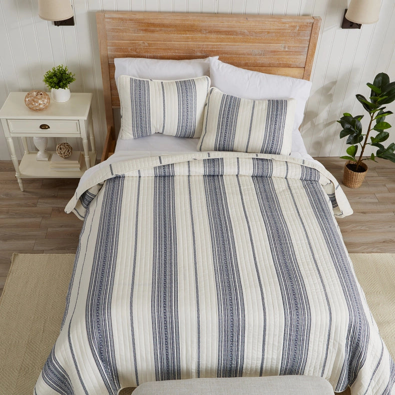 3-Piece Stripe Quilt - Wesley Collection Navy-Set-BH Collective-Full / Queen-Wesley - White/Green-Urbanheer