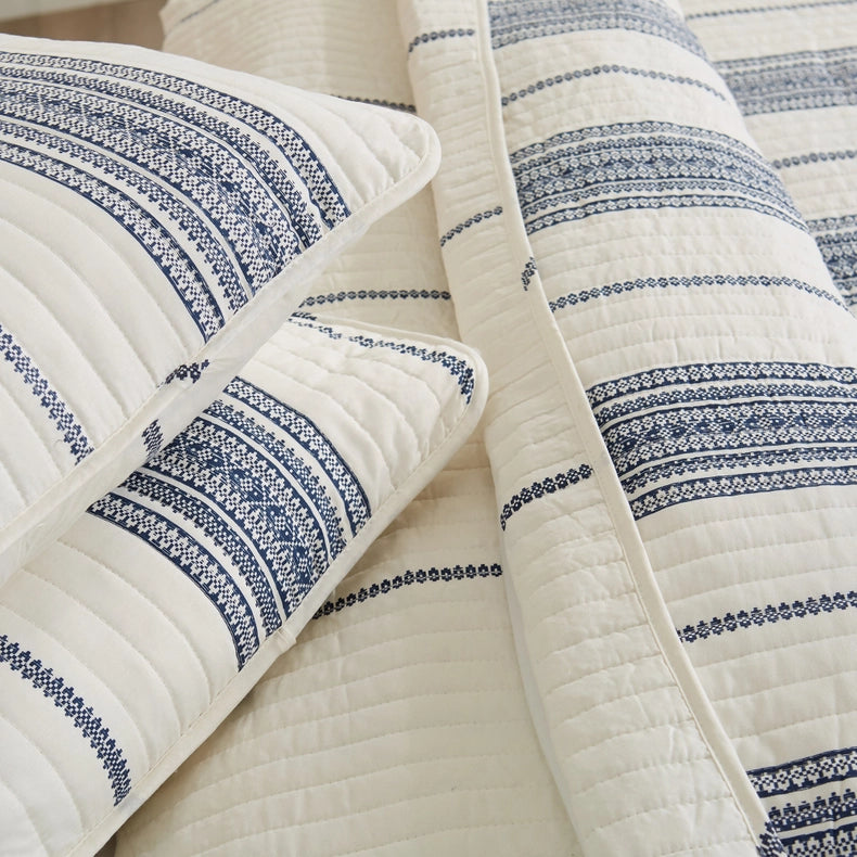 3-Piece Stripe Quilt - Wesley Collection Navy-Set-BH Collective-Full / Queen-Wesley - White/Green-Urbanheer