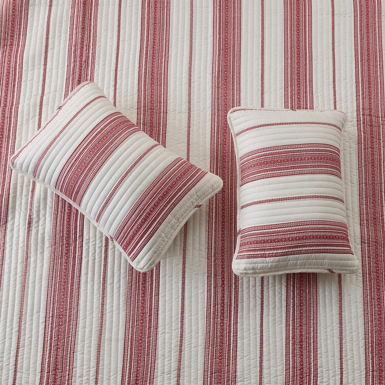 3-Piece Stripe Quilt - Wesley Collection-Set-BH Collective-Full / Queen-Red-Urbanheer