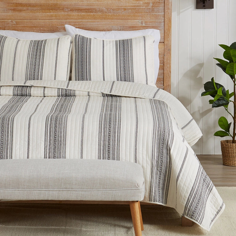 3-Piece Stripe Quilt - Wesley Collection-Set-BH Collective-Full / Queen-Grey-Urbanheer