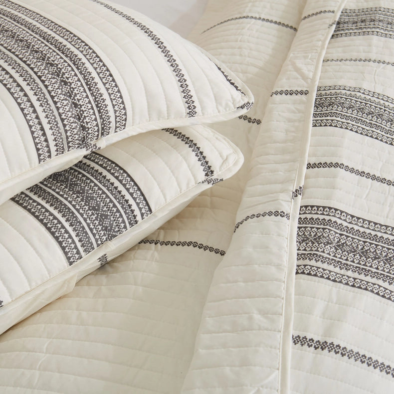 3-Piece Stripe Quilt - Wesley Collection-Set-BH Collective-Full / Queen-Grey-Urbanheer