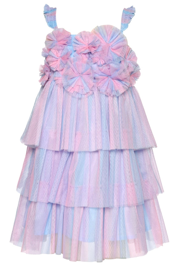 3-TIER Stripe Mesh Tutu Dress-Dress-Hannah Banana-12M-PINK MULTI-Urbanheer