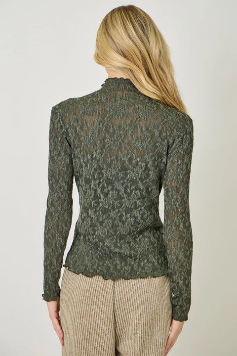Lettuce Edge Textured Knit Top - Dark Green