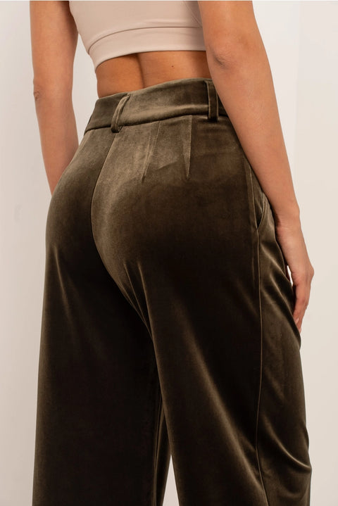 Wide Velvet Flowing Trousers with Double-Button Fastening