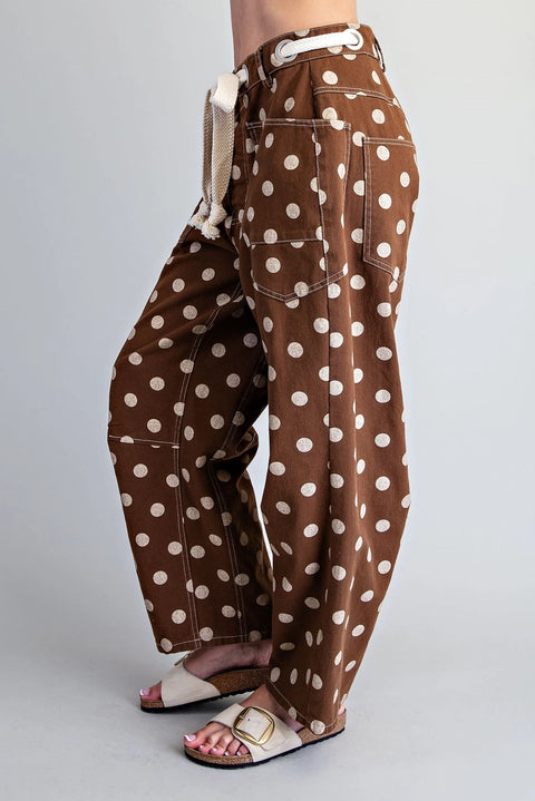 Polka Dot Front Tie Barrel Pants