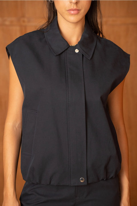 Urban Sleeveless Bomber Jacket with Lapel Collar