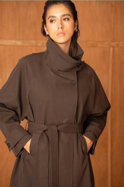 Utility Oversized Long Belted Trench with Stand-Up Collar