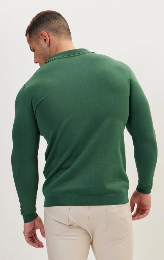 Johnny-Collar Sweater Polo - Green-Sweater-Ron Tomson-Urbanheer