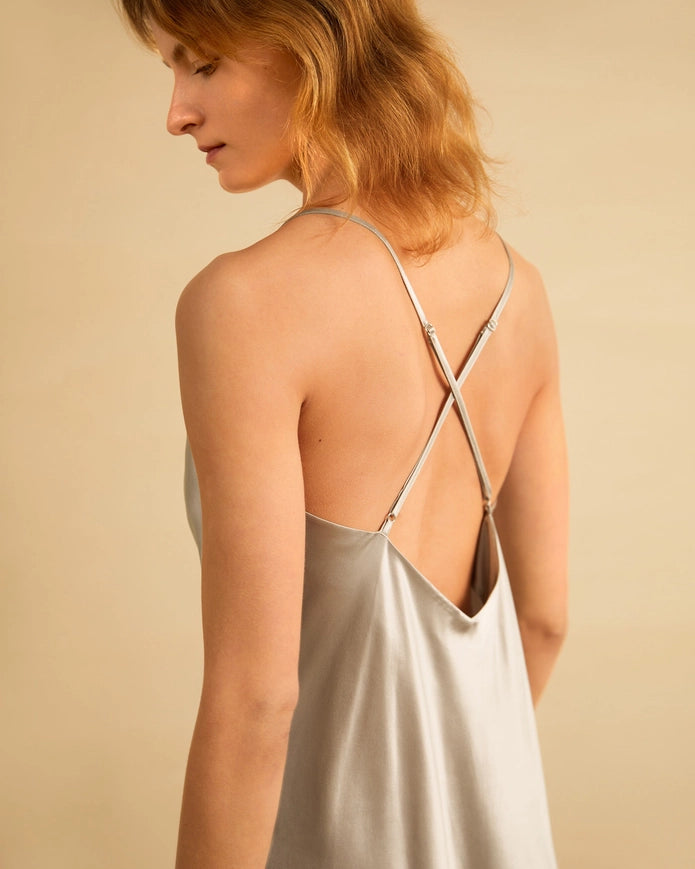 Gorgeous Silk Chemise Silver Gray-Chemise-MommeSilk-XS-Urbanheer