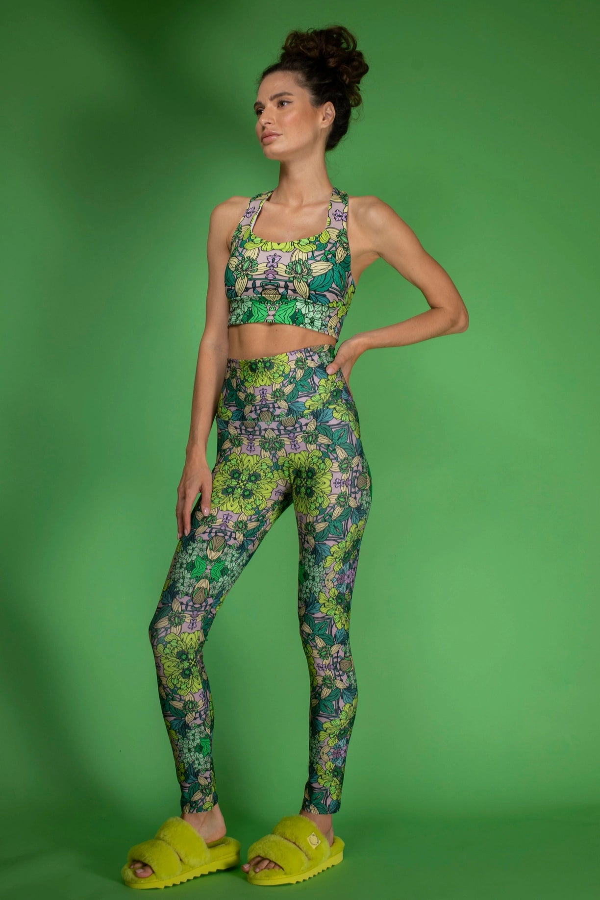 Stretchy Psychedelic Botanical Printed Green Garden Leggings-Nuvula-XS-Urbanheer