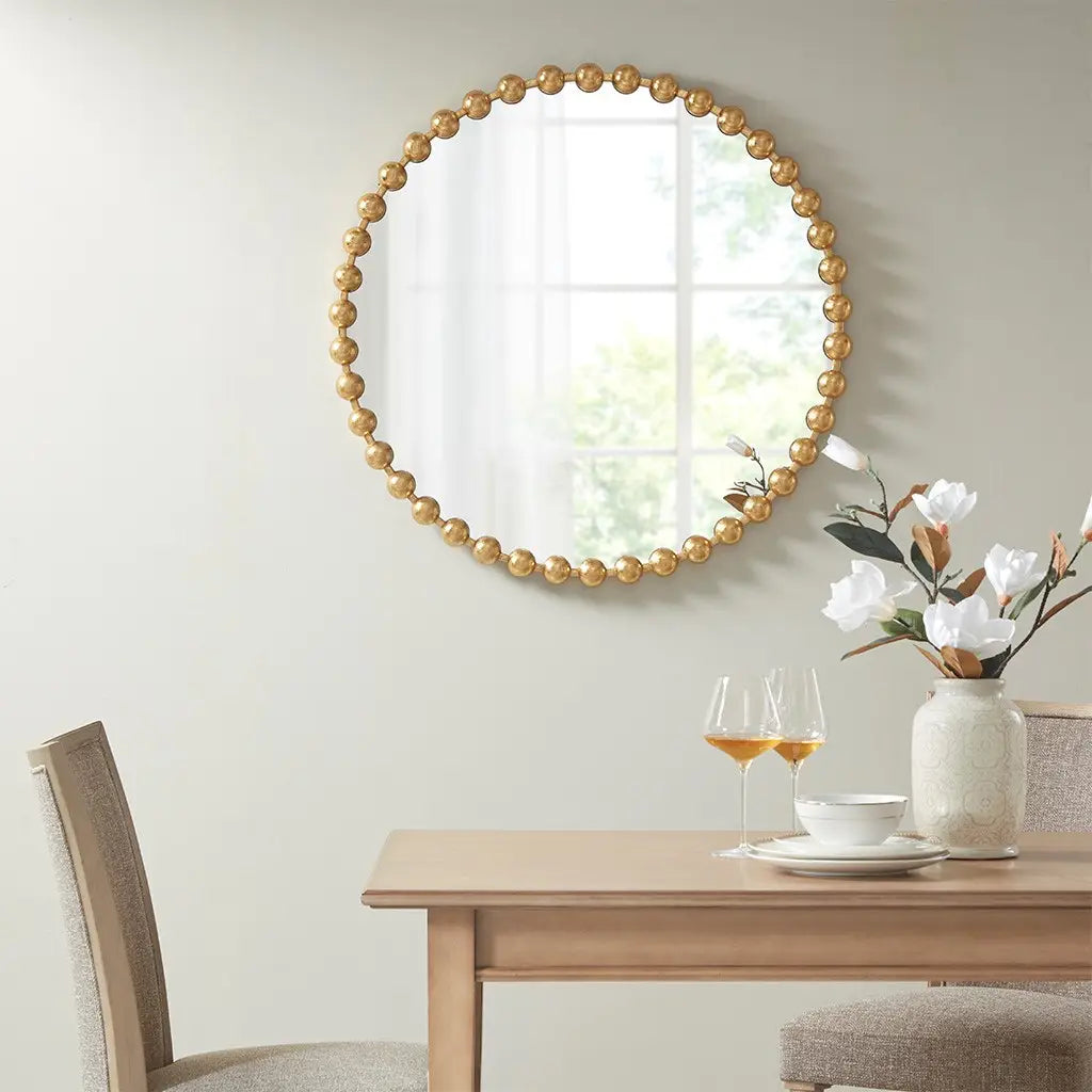 Round Iron Framed Wall Decor Mirror, Gold-Olliix-Large 27''-Urbanheer