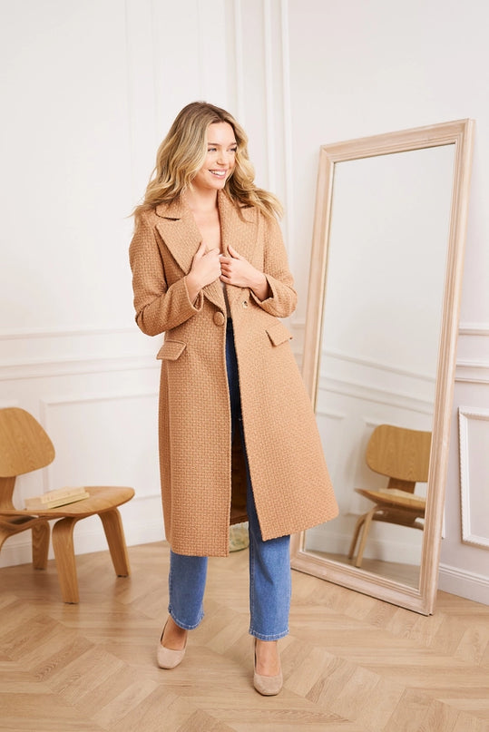 Long Fitted Coat Containing Wool Camel M