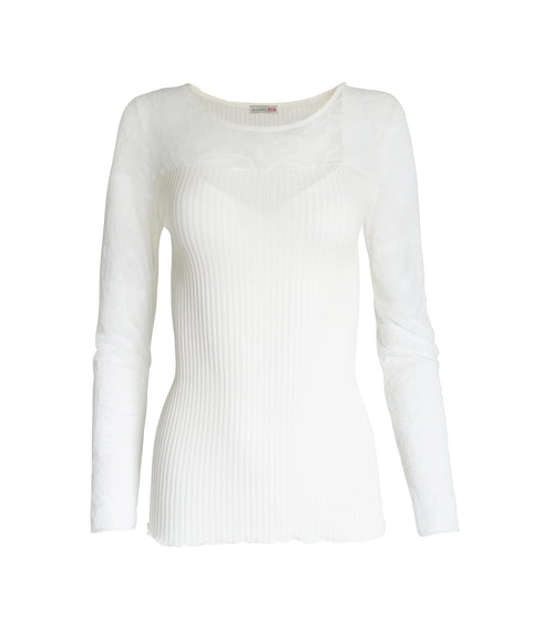 Egi Exclusive Collections Merino Wool Blend Top With Tulle Trim.-Byzantium Hemera-Small/Medium-Bianco-Urbanheer