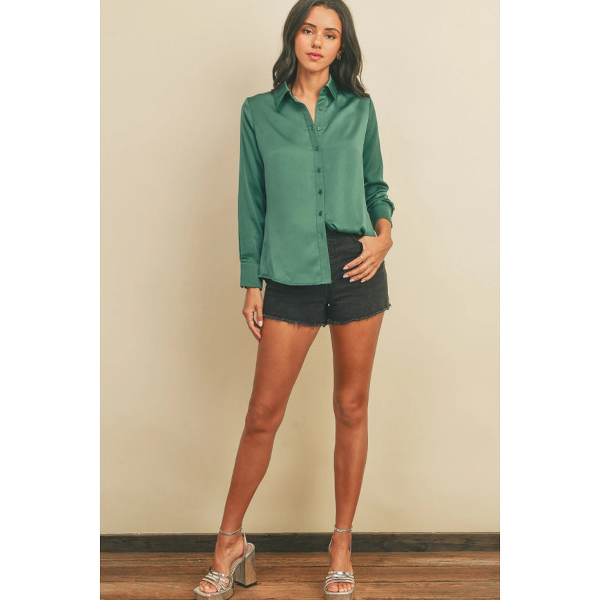 Dull Satin Slim Shirt Emerald-Shirt-Dress Forum-S-Urbanheer