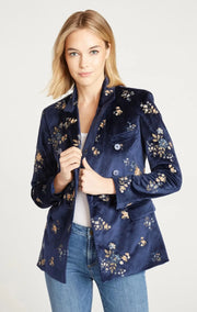 Velvet Blazer In Navy X Speck Embroidery-Clothing - Women-Driftwood-S-Urbanheer