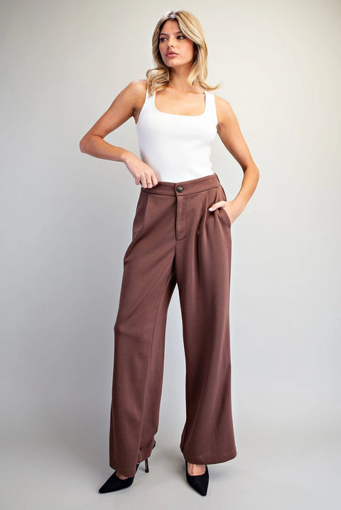 Pleated Elastic Back Waist Pants