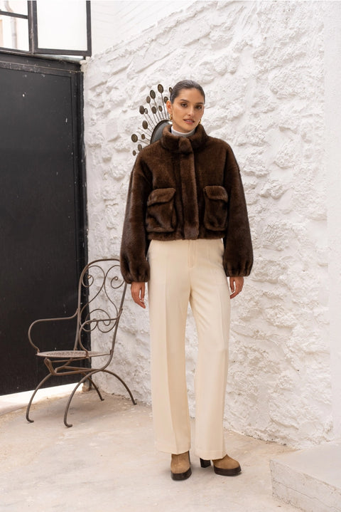 Synthetic Fur Jacket with Patch Pockets